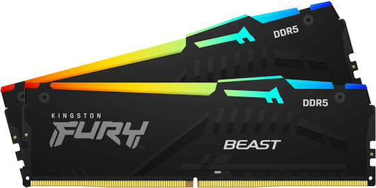 Kingston Fury Beast RGB DDR5 64GB RAM με 2x32GB Modules και Ταχύτητα 6000 για Desktop