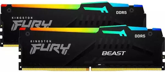 Kingston Fury Beast RGB DDR5 64GB RAM with 2x32GB Modules and Speed 5600 for Desktop