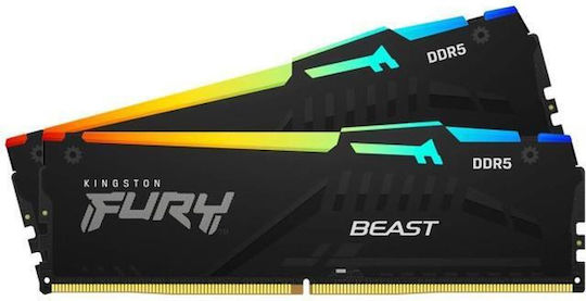 Kingston FURY Beast RGB 32GB DDR5 RAM cu 2 module (2x16GB) și
