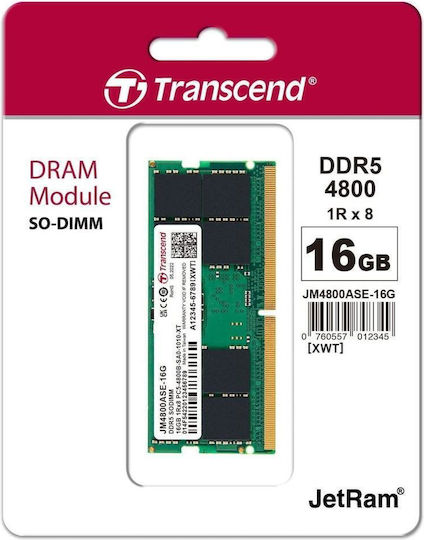 Transcend DDR5 με Module 1x16GB και Ταχύτητα 4800 για Laptop