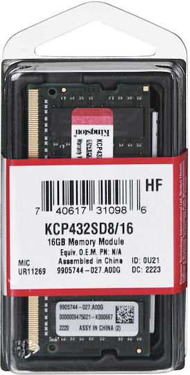 Kingston 16GB DDR4 RAM cu Viteză 3200 pentru Laptop (KCP432SD8/16