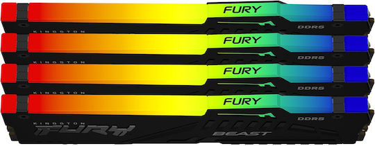 Kingston Fury Beast RGB DDR5 128GB RAM με 4x32GB Modules και Ταχύτητα 5600 για Desktop