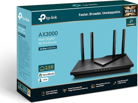 TP-LINK Archer AX55 Pro v1 Ασύρματο Router Wi‑Fi 6 με 5 Θύρες Gigabit