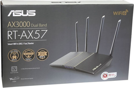 Asus RT-AX57 AX3000 Ασύρματο Router Wi‑Fi 6 με 4 Θύρες Gigabit