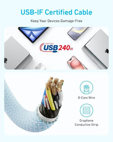 Anker Zolo USB 2.0 Cable USB-C male - USB-C 240W Μαύρο 1m A8060H11