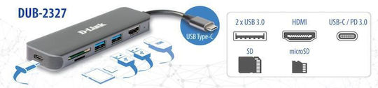 D-Link USB-C Docking Station με HDMI 4K PD Γκρι (DUB-2327)