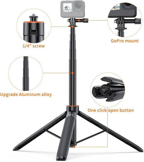 Puluz Action Camera 1.4 Meter Selfie Stick Tripod Live Streaming Base Video Recording Black