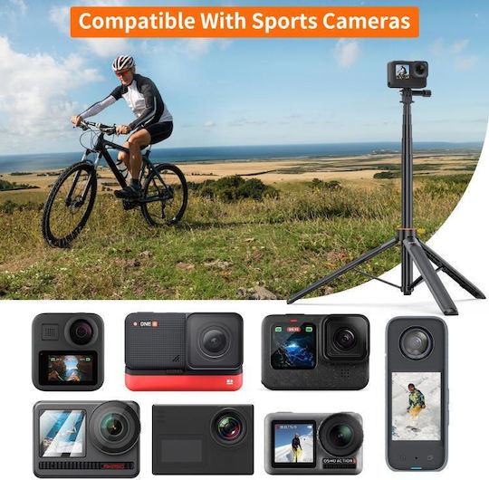 Puluz Action Camera 1.4 Meter Selfie Stick Tripod Live Streaming Base Video Recording Black