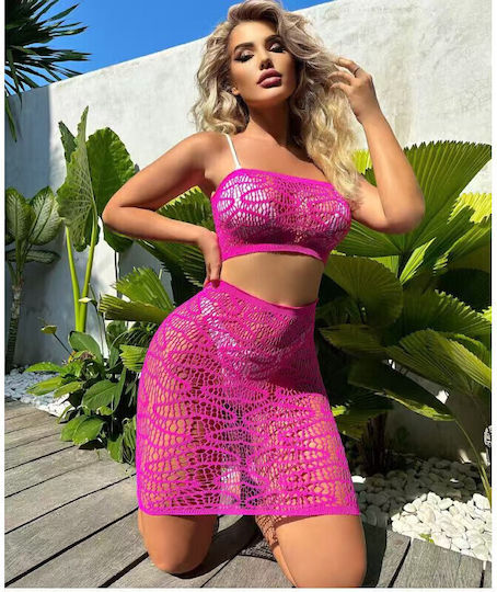 Aph Sexy Set Roz De Plajă Din Dantelă