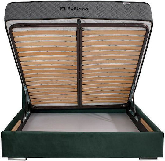 Lunastore Bett Übergröße Mit Stoff bezogen Green Stauraum für Matratze 160x200cm