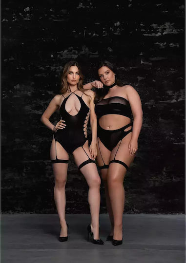 Shots Sexy Σετ Εσωρούχων με Ζαρτιέρες Μαύρο Plus Size 3τμχ