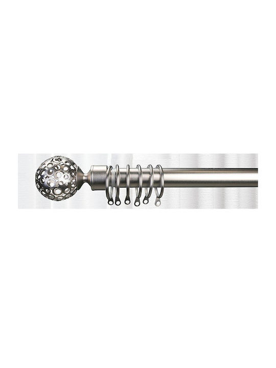Flamingo Extendable Metallic Curtain Pole Globe Single Φ25mm 120-210cm Satin Nickel
