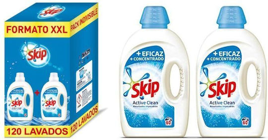 Skip Active Clean Υγρό Απορρυπαντικό για Χρωματιστά Ρούχα 3lt (60 Μεζούρες)