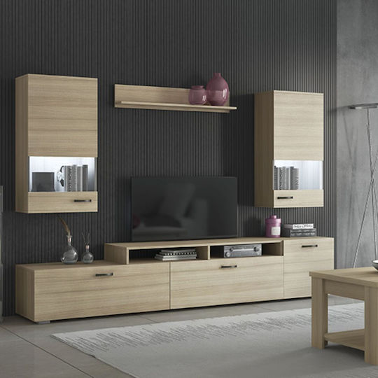 Wohnzimmer TV-Einheit Ν27 Mocha mit Vitrine L225xB45xH130cm