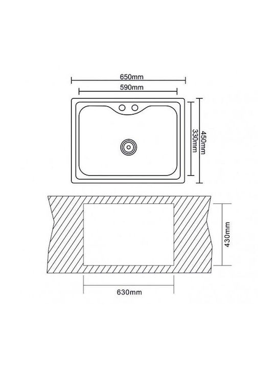 Inter Ceramic Ένθετος Νεροχύτης Inox Σατινέ Μ65xΠ45cm Ασημί