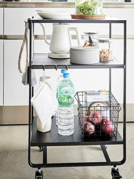 Yamazaki Free Standing Metallic Wine Rack with Wheels Black 38x49x81.5cm