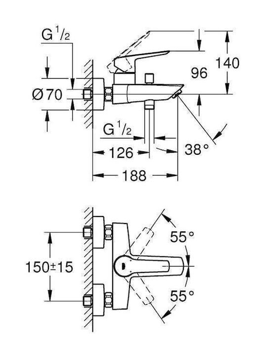 Grohe 32278002 Mischung Bade- / Duscharmatur Badewanne Silber