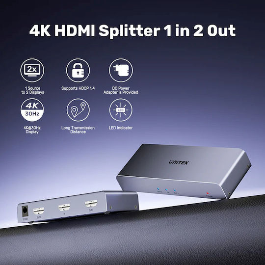 Unitek Hdmi Splitter 1x2 4k30hz V1130a