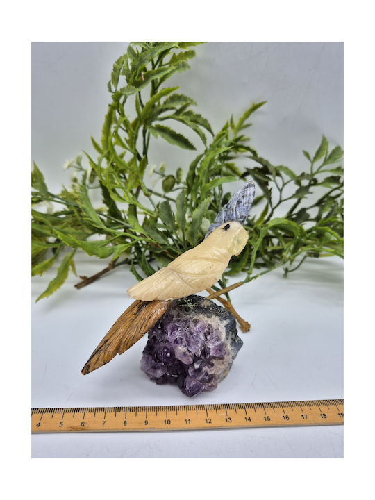Handmade Carved Decorative Parrot With Natural Semi-Precious Stones
