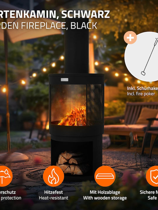 ML-Design Kamin Draußen Metallisch Schwarz