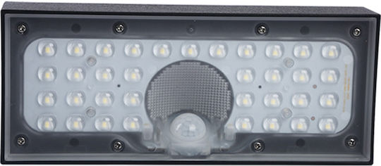 123led Επιτοίχιο Ηλιακό Φωτιστικό 6W 900lm Θερμό Λευκό 3000K με Αισθητήρα Κίνησης και Φωτοκύτταρο IP65