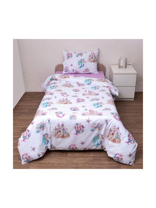 Viopros Set Kids Duvet Cover Single with Cotton Pillowcase White 160x240cm