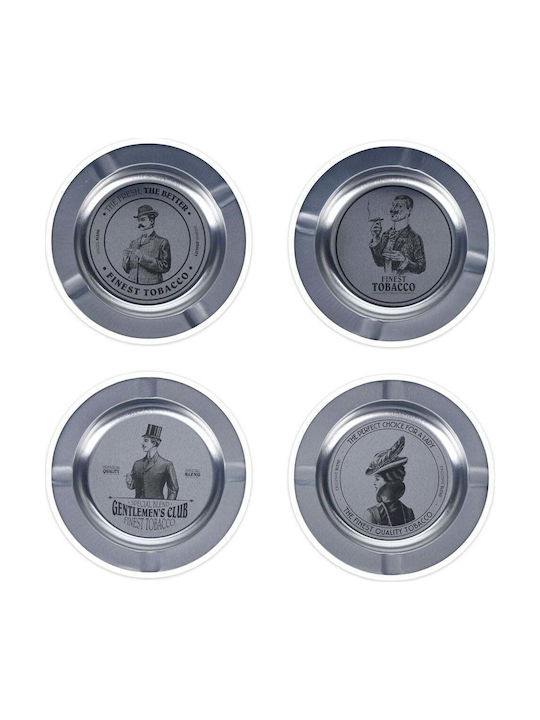 Set 4 Excellent Houseware Ashtrays Metal 14 Cm Silver