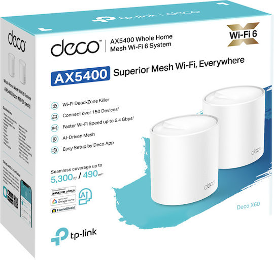 TP-LINK Deco X60 v3.20 WiFi Mesh Network Access Point Wi‑Fi 6 Dual Band (2.4 & 5GHz) in Double Kit