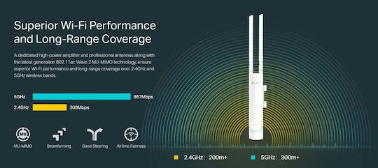 TP-LINK EAP225-Outdoor v1 Външна Точка за Достъп Wi-Fi 5 Двулентов (2.4 и 5GHz) Единичен Комплект