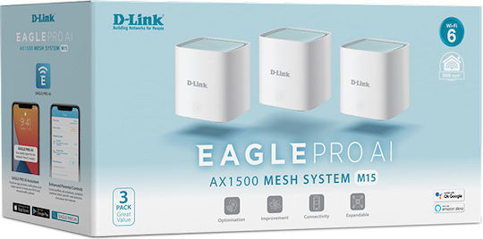 D-Link EAGLE PRO AI M15 WiFi Mesh Network Access Point Wi‑Fi 6 Dual Band (2.4 & 5GHz) σε Τριπλό Kit