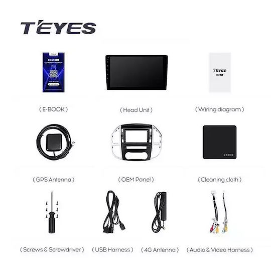 Teyes CC3 2K Car Navigation Mercedes-Benz Vito 2014-2020 4+64GB 10.36 Inch QLED Octa-core 2GHz Android 4G Bluetooth 5.1 DSP