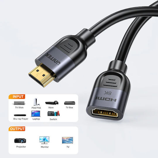 Unitek HDMI 2.1 Ultra High Speed 48Gbps 4K 120Hz HDR VRR Cable HDMI Male - HDMI Male 2m Black