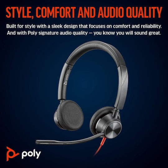 Poly On Ear Multimedia Headphone with Microphone 3.5mm Jack / USB-C 8X221AA