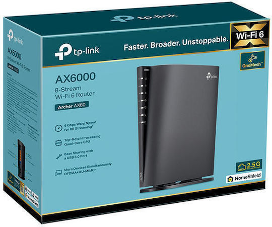 TP-LINK Archer AX80 v1 Wireless-Router Wi-Fi 6 mit 5 Anschlüssen 2.5 Gigabit