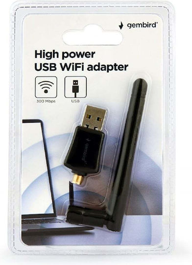 Gembird WNP-UA300P-02 Αντάπτορας Δικτύου USB με Ασύρματη Σύνδεση Wi-Fi 300Mbps και Αποσπώμενη Κεραία
