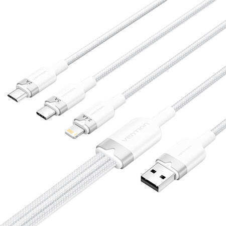 Vention Braided USB to Lightning Type-C micro USB Cable 2A White 1.5m