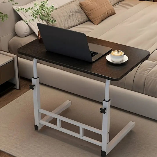 Rectangular Central Coffee Table Made of Solid Wood with Wheels Dark Wood White W40xL80cm
