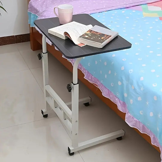 Rectangular Central Coffee Table Made of Solid Wood with Wheels Dark Wood White W40xL80cm
