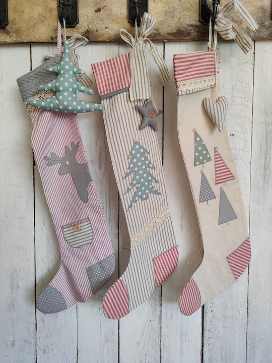 Handmade Patchwork Christmas Decorative Socks Fabric with Santa Claus 3pcs
