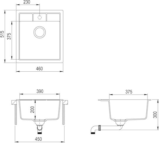 Helika Helika Nova SN100-601 Drop-In Sink Synthetic Granite W46xD51.5cm Black