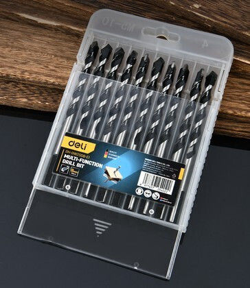 Deli Set of 10 Drills Carbide with Triangular Shank for Masonry, Metal, Wood, Glass and Tiles