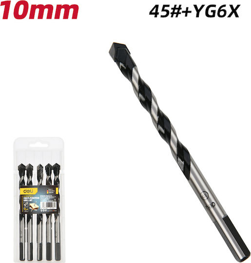 Deli Set of 5 Drills Carbide with Triangular Shank for Masonry, Metal, Wood, Glass and Tiles