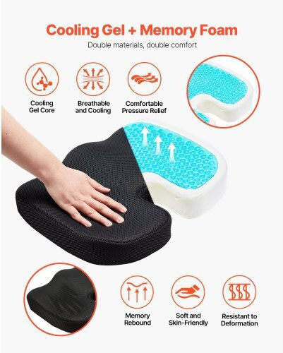 Vevor Seat Cushion with Memory Foam 43.5x33x8.3cm Black LYDCGZDHMNJ0V30SJ001V0