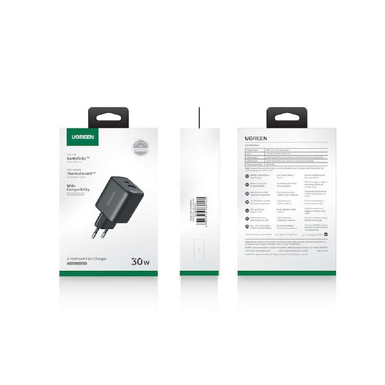 Ugreen Φορτιστής Χωρίς Καλώδιο GaN με Θύρα USB-A και Θύρα USB-C 30W Power Delivery Μαύρος (X516)