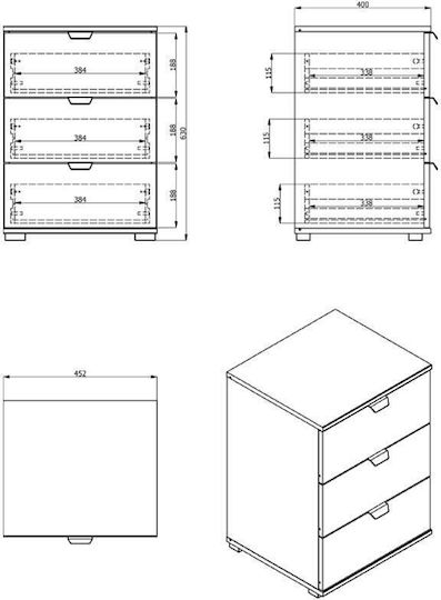 Nachttisch Duero 3F Grey Oak 45x40x63cm