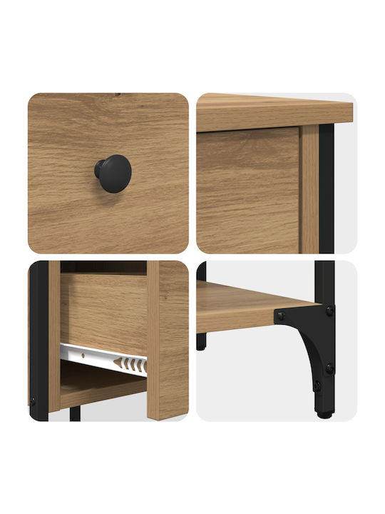 Κομοδίνο Ξύλινο με Μεταλλικά Πόδια Artisan δρυς 34x36x70cm