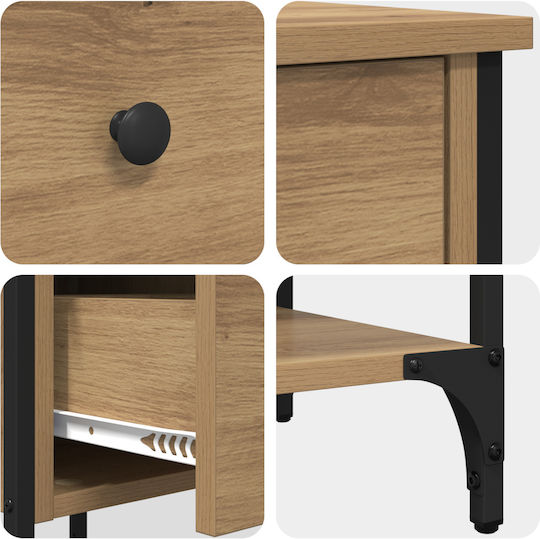 Wooden Bedside Table with Metal Legs Artisan Oak 34x36x70cm