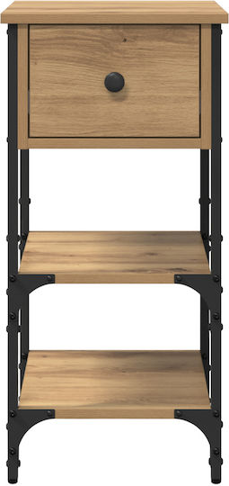 Wooden Bedside Table with Metal Legs Artisan Oak 34x36x70cm