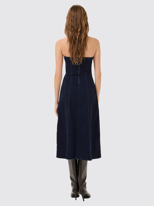 Midi Damenkleid Denim Blau Waschung 10705055-Blau