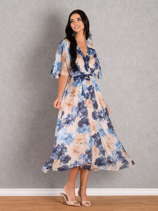 Summer Midi Evening Dress Wrap Blue